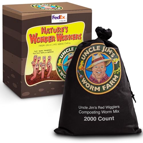 Uncle Jim's Worm Farm Red Wiggler Composting Worms Mix for Garden Soil or Fishing | Starter Pack of Compost Worms Improves Soil Structure and Quality for Healthier Gardens (2000 Count) Uncle Jim's Worm Farm Red Wiggler Composting Worms Mix for Garden Soil or Fishing | Starter Pack of Compost Worms Improves Soil Structure and Quality for Healthier Gardens (2000 Count)
