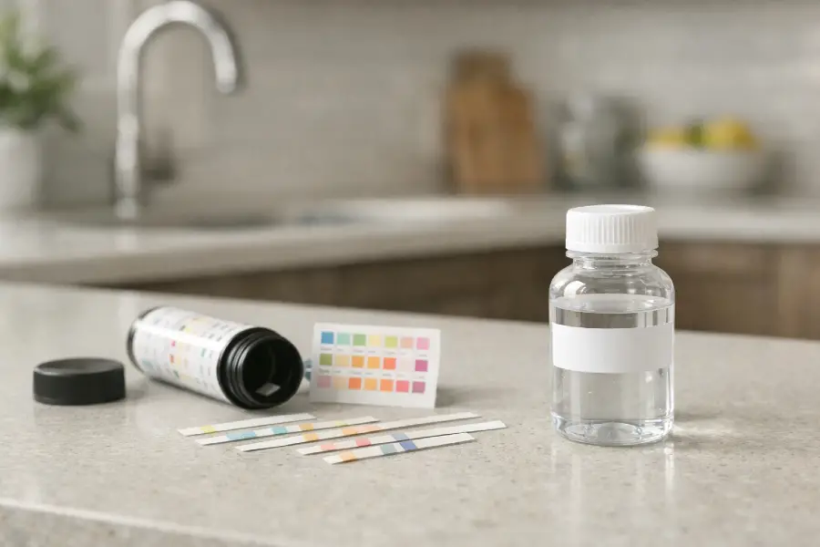 At-Home vs Lab Water Tests - Water testing setup on kitchen countertop