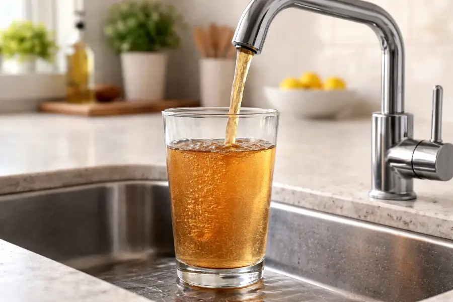 Brown or Rusty Tap Water - Glass filling with discolored water