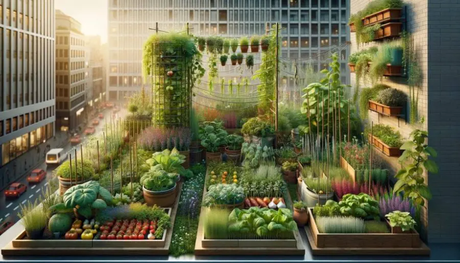An urban permaculture garden on an apartment balcony