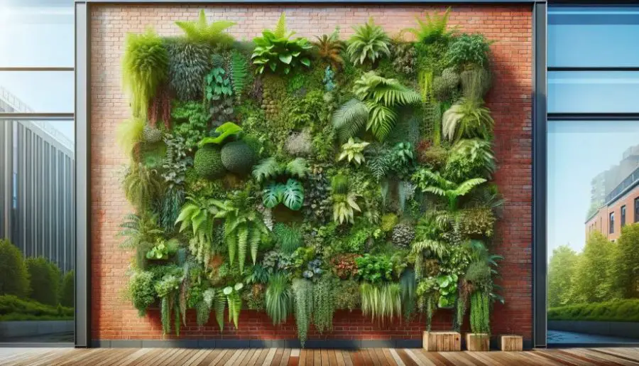 A Living Wall on brick wall background