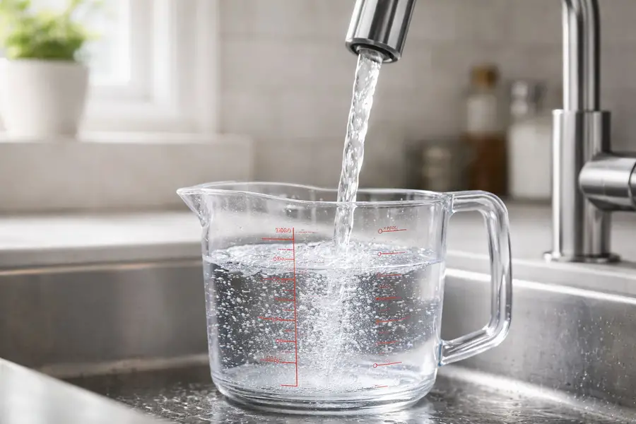 Flow Rate Explained and Why Water Filters Slow Down Over Time - Water filling measuring cup in kitchen