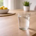 Glass of tap water on a table representing drinking water safety