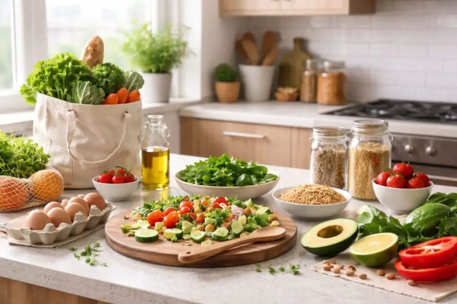 Sustainable Food Choices at Home - Sustainable food choices at home with fresh produce and pantry staples