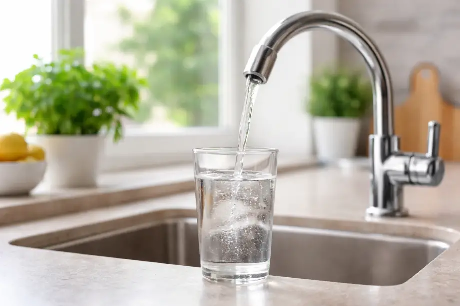Why Does My Tap Water Smell Like Rotten Eggs? - Glass of tap water being filled at a kitchen sink, representing sulfur or rotten egg smell in household water