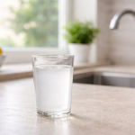 Why Is My Tap Water Cloudy or Milky: What’s Normal - Glass of tap water that looks cloudy or milky on a kitchen counter